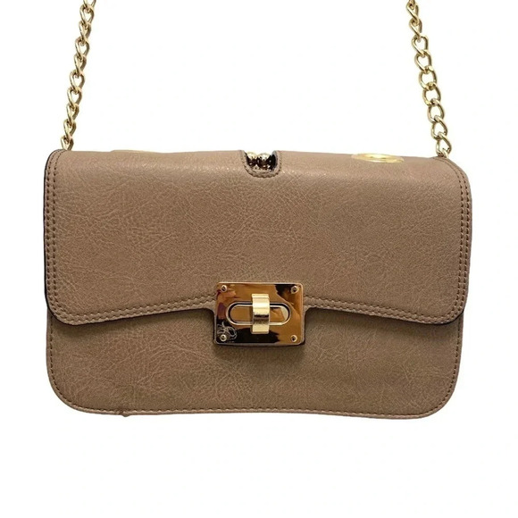 Purse Crossbody Bag Vegan Leather Multi Pockets Chain in Tan Nude - Picture 1 of 10